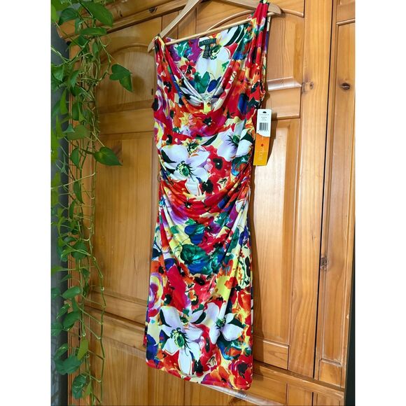Lauren Ralph Lauren  Faux Wrap Ruched Poppy Floral Jersey Dress SZ 8 NWT - Picture 3 of 15